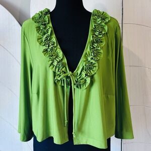 Julian Taylor Green Ruffle Blouse Size 18W V-Neck Tie Front Long Sleeve